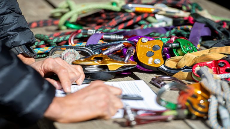 Collection of arboriculture equipment used in tree surgery courses in Essex